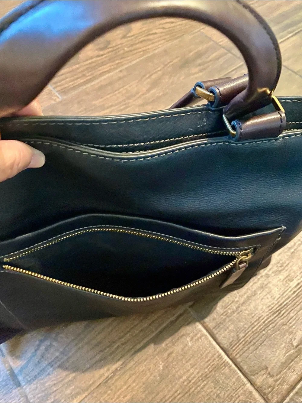 Fossil Vickey Black Leather Messenger Tote with Brown Accents